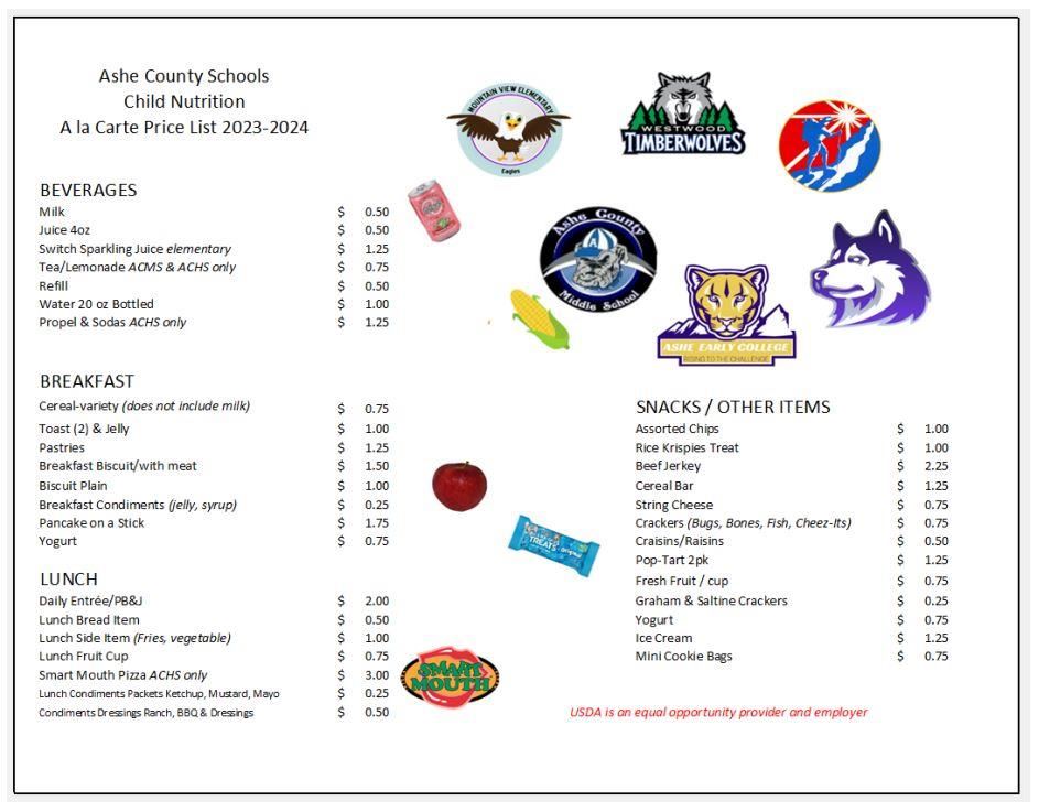 A la Carte Price List